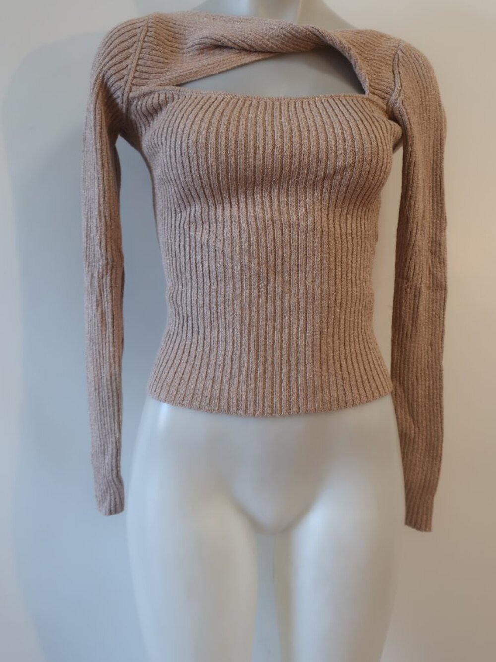 Womens Intermix Metallic Gold Open Twist Neck Sweater P/S - Picture 5 of 8